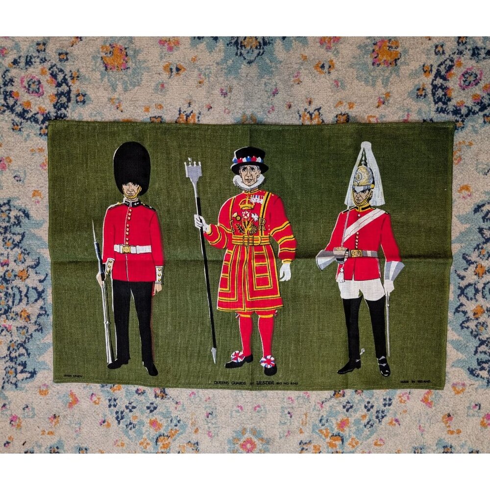 Vintage Mid Century‎ Ulster Irish Linen Souvenir Tea Towel - The Queens Guards